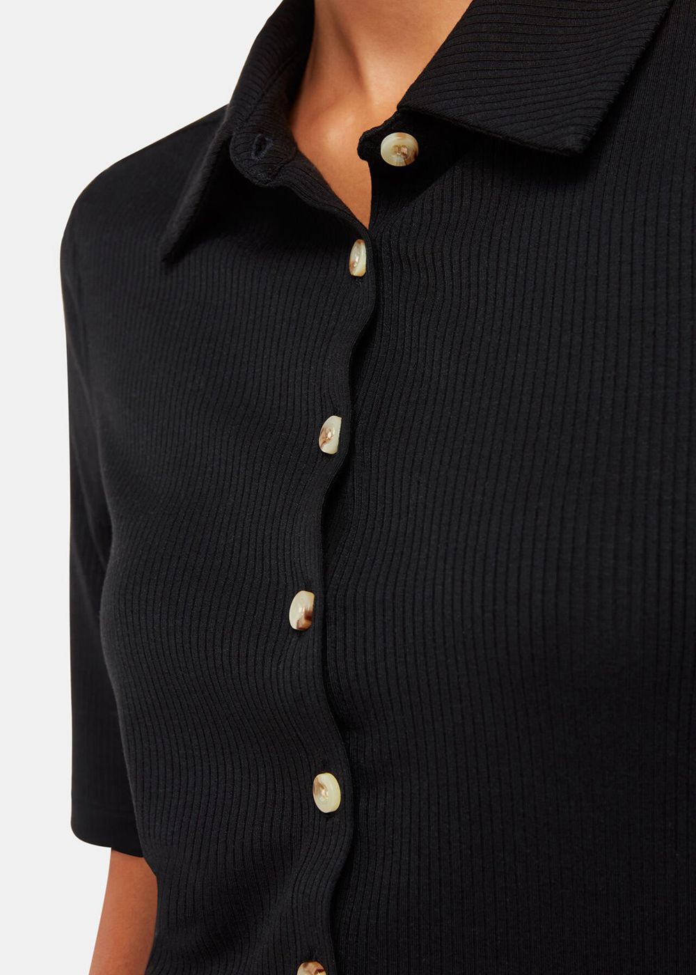 Whistles Grace Ribbed Polo Shirt Black | US-78156OINK