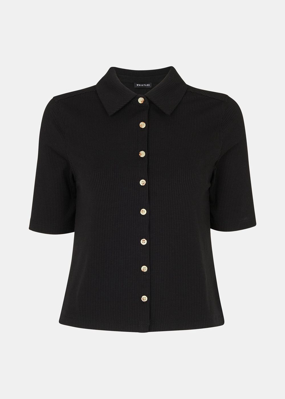 Whistles Grace Ribbed Polo Shirt Black | US-78156OINK