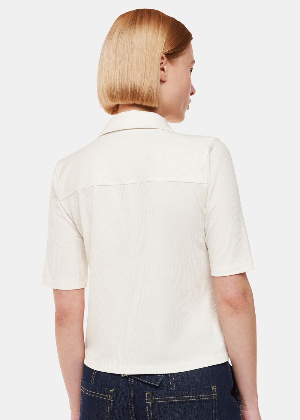 Whistles Grace Ribbed Polo Shirt White | US-06238PNGU