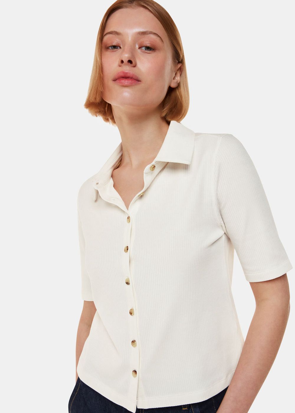 Whistles Grace Ribbed Polo Shirt White | US-06238PNGU