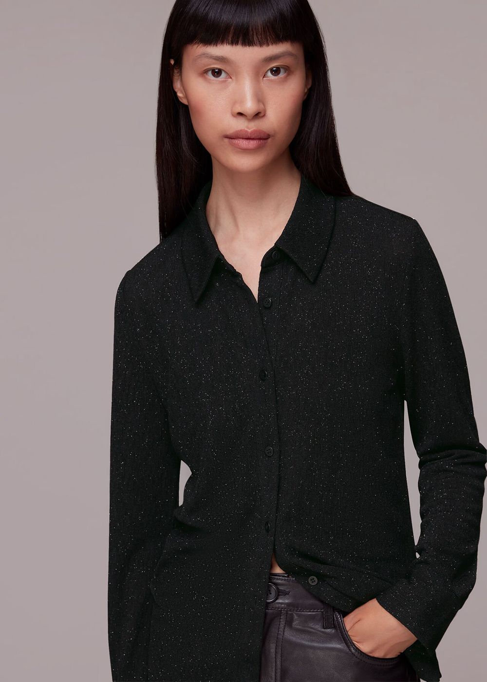 Whistles Grace Sparkle Shirts Black | US-53269ERIB