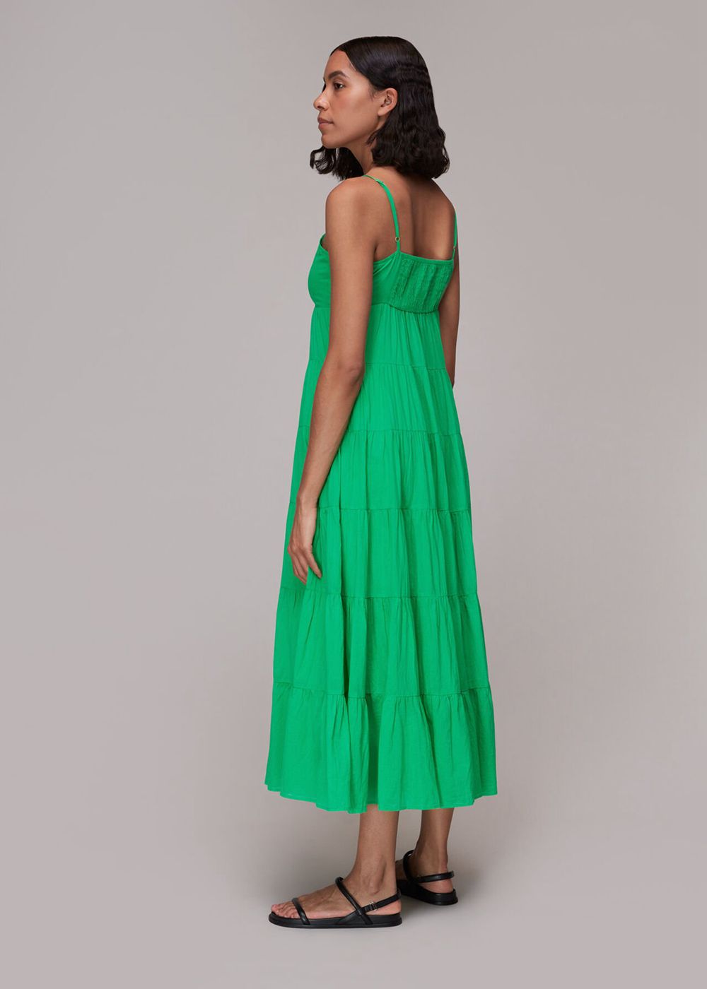 Whistles Grace Tiered Midi Dress Green | US-97401HQZK