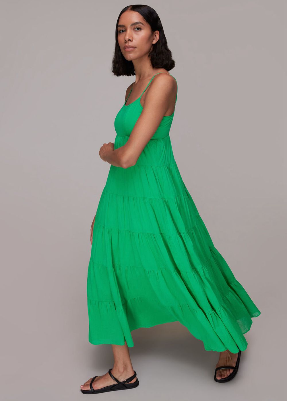 Whistles Grace Tiered Midi Dress Green | US-97401HQZK