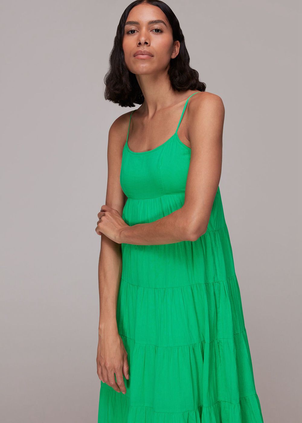 Whistles Grace Tiered Midi Dress Green | US-97401HQZK