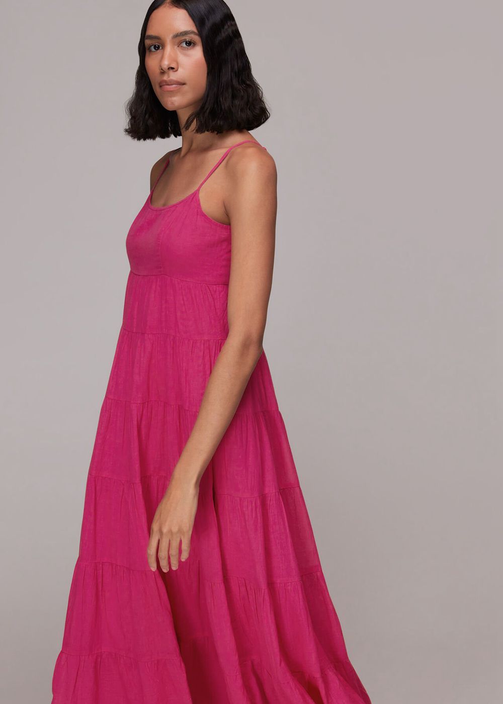 Whistles Grace Tiered Midi Dress Pink | US-79842UYOZ