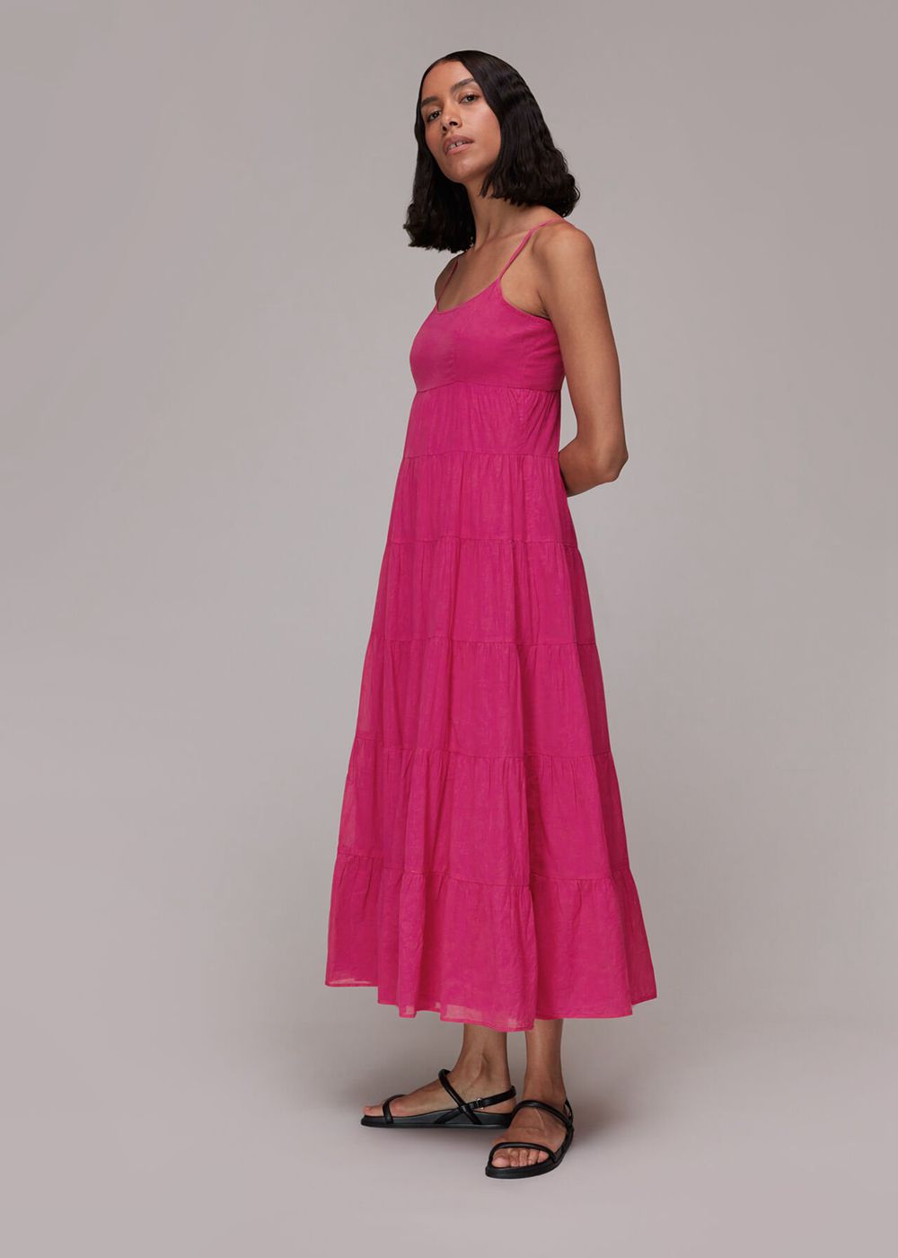 Whistles Grace Tiered Midi Dress Pink | US-79842UYOZ