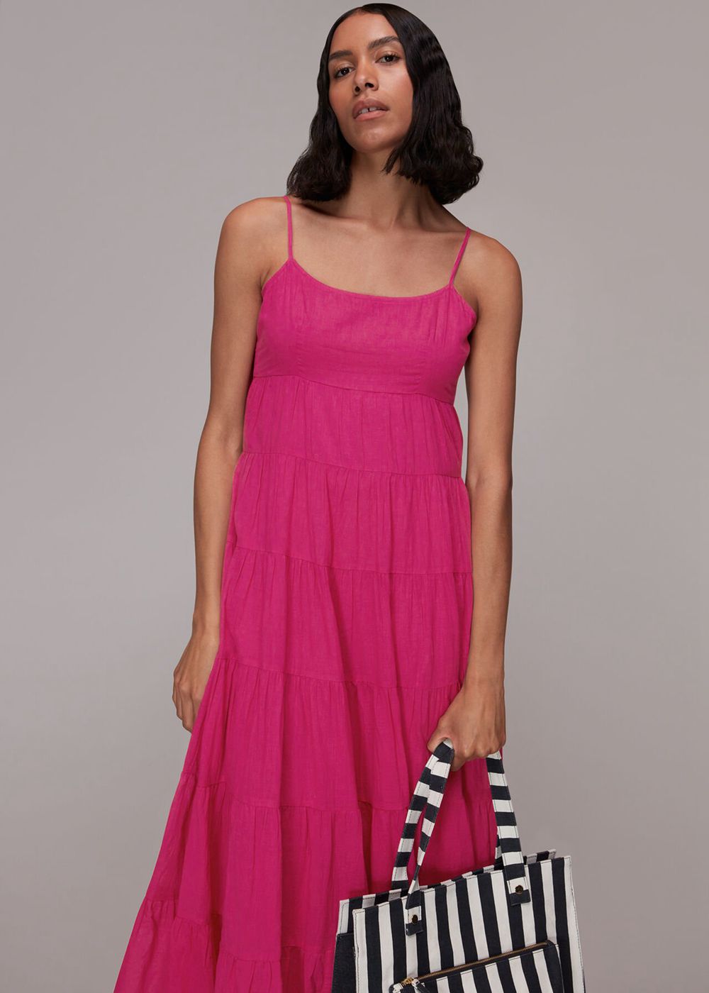 Whistles Grace Tiered Midi Dress Pink | US-79842UYOZ