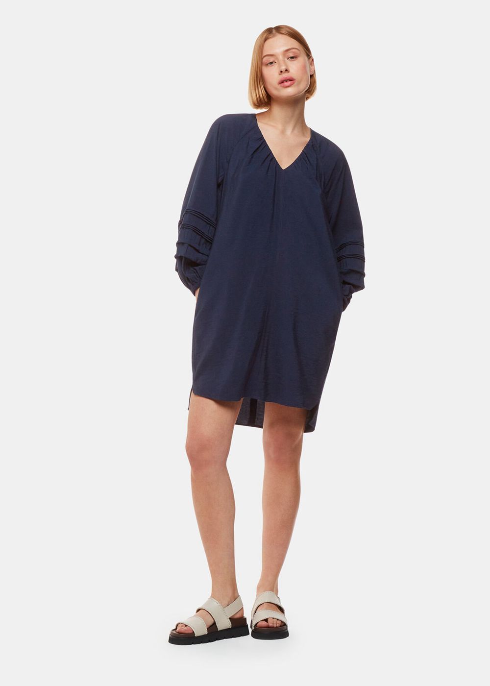 Whistles Grace V Neck Dress Navy | US-41369YIZJ