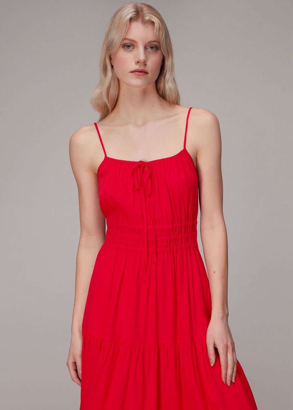 Whistles Gracie Crepe Smocked Dress Red | US-90153DGEW