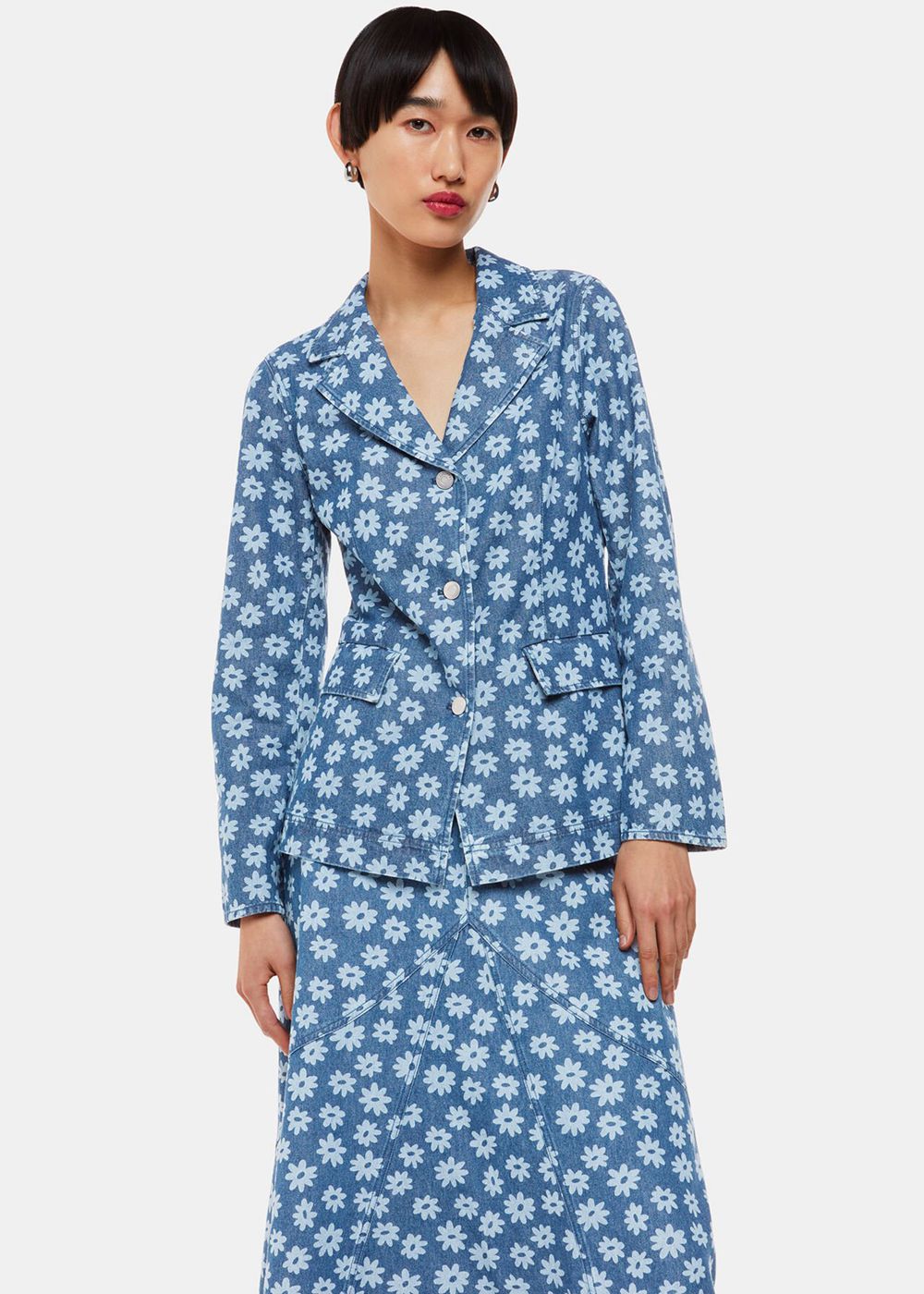 Whistles Graphic Daisy Denim Blazer Blue | US-64572OGIR