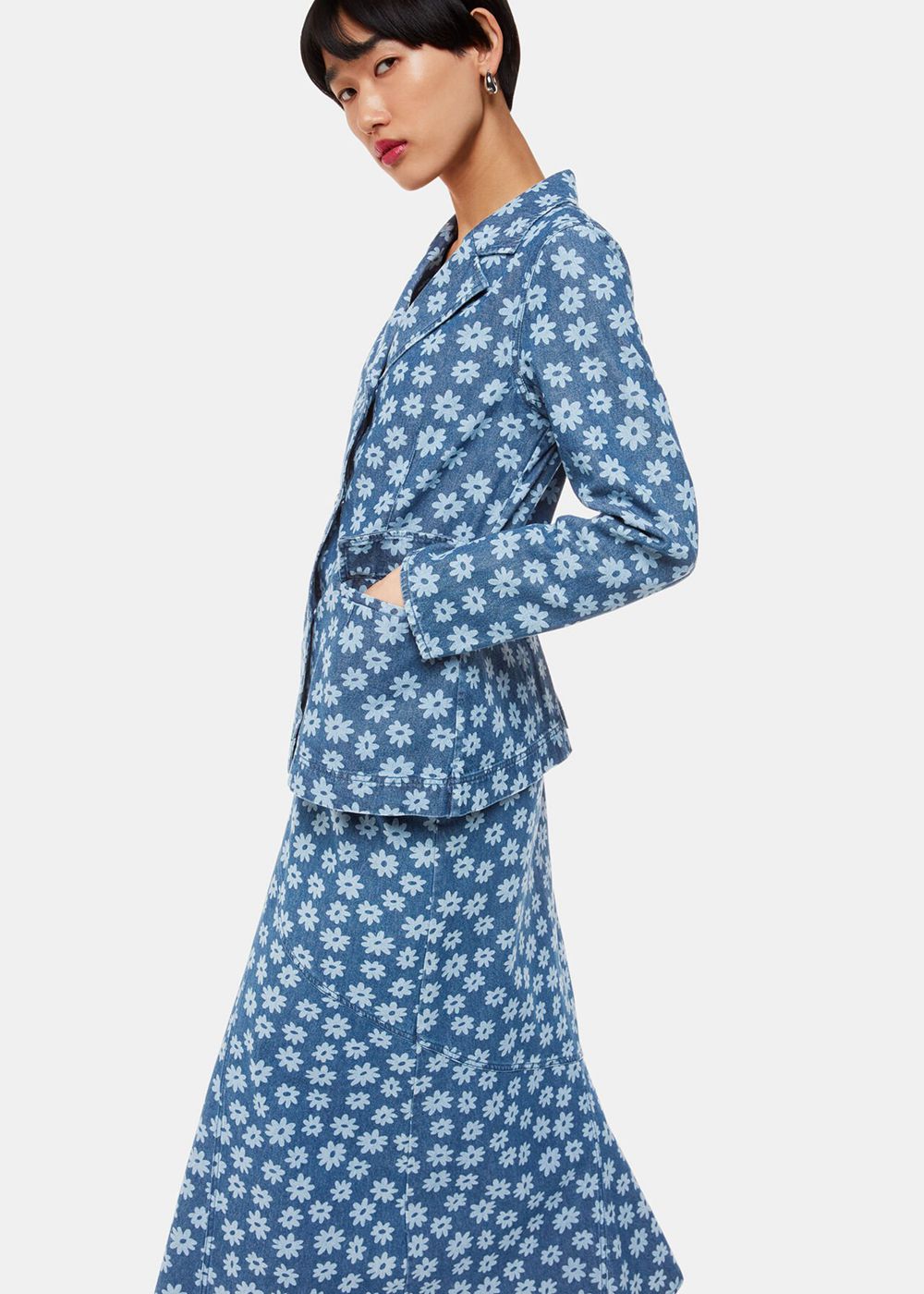 Whistles Graphic Daisy Denim Blazer Blue | US-64572OGIR