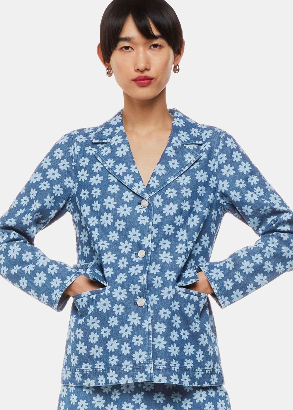 Whistles Graphic Daisy Denim Blazer Blue | US-64572OGIR