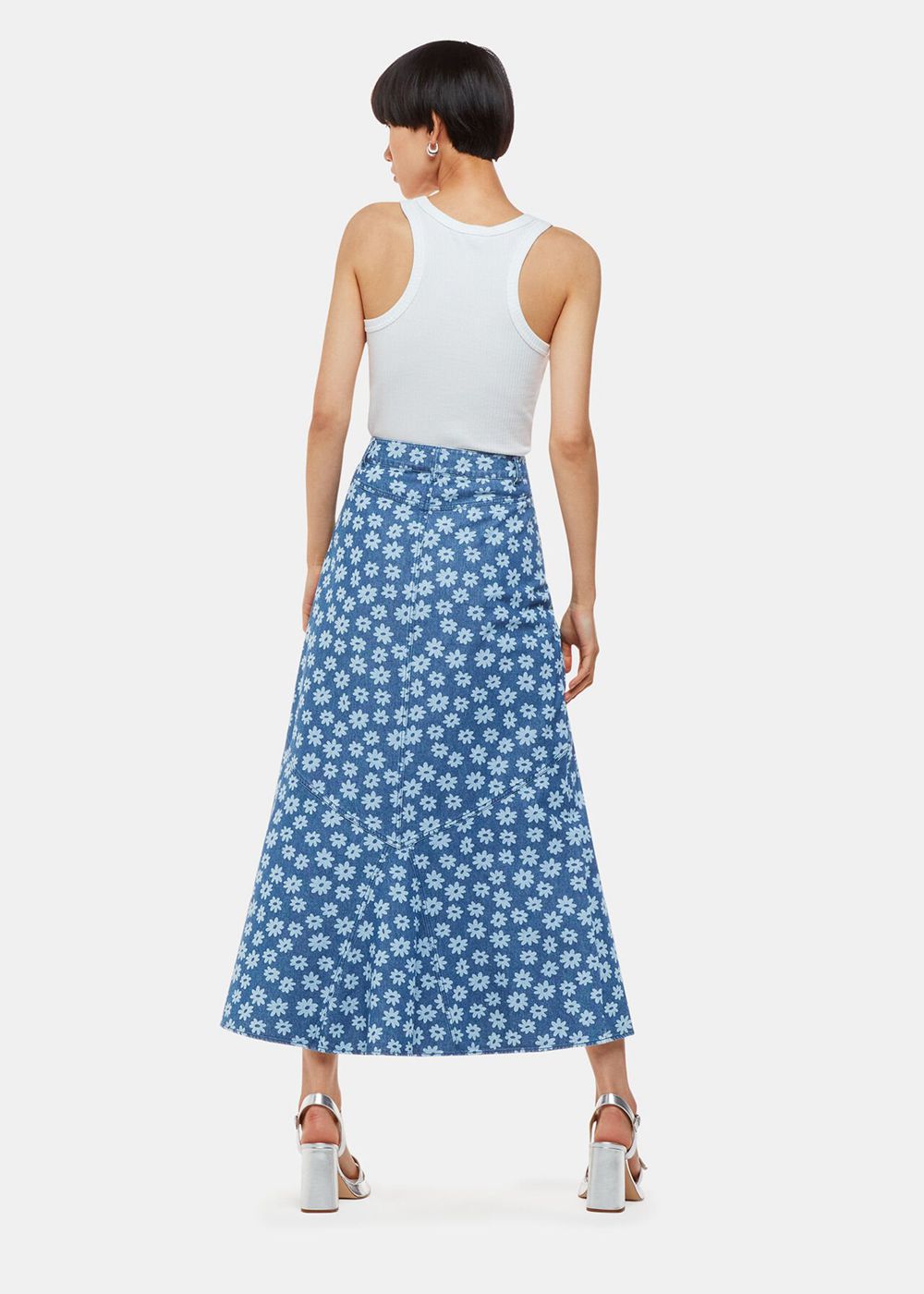 Whistles Graphic Daisy Denim Maxi Skirts Blue | US-43217KWJS