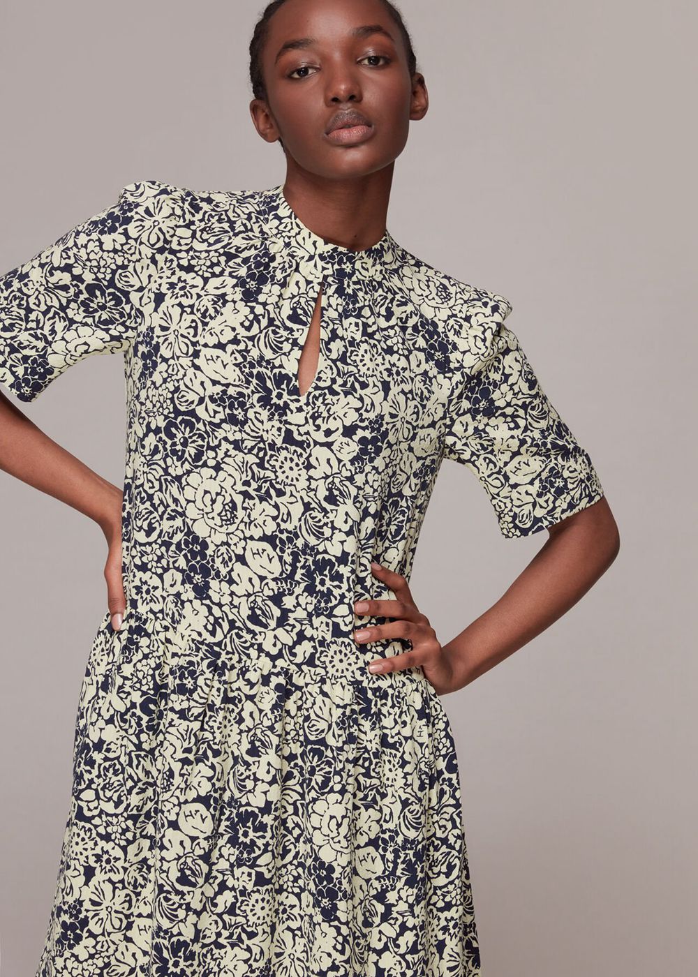 Whistles Graphic Floral Trapeze Dress Navy / Multicolor | US-39260JAXY