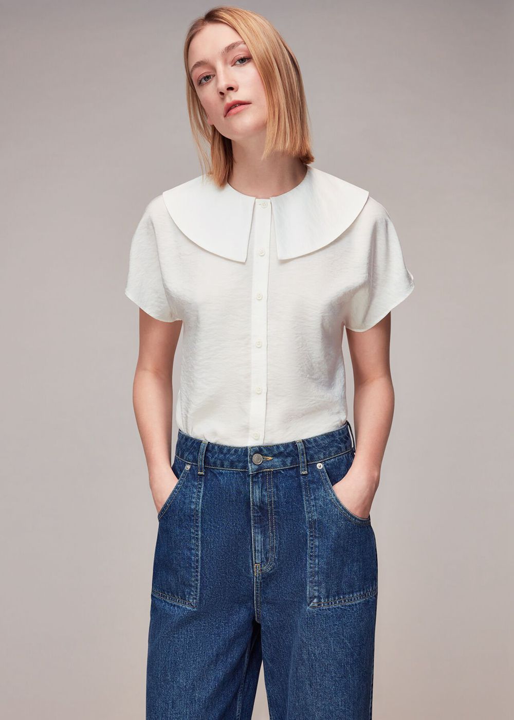 Whistles Greta Collar Top White | US-58021OWRB