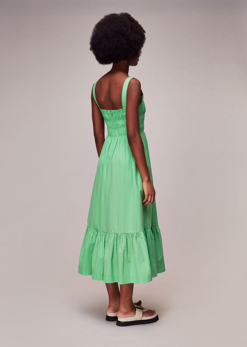 Whistles Greta Ruched Poplin Dress Green | US-40721COUG