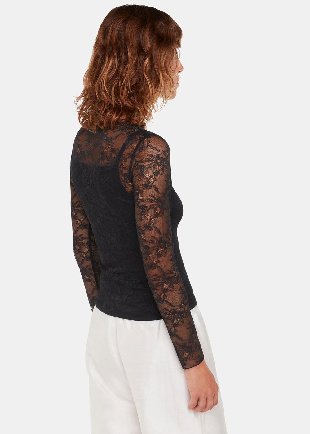 Whistles Hai Agneta Lace Top Black | US-70234JYDP