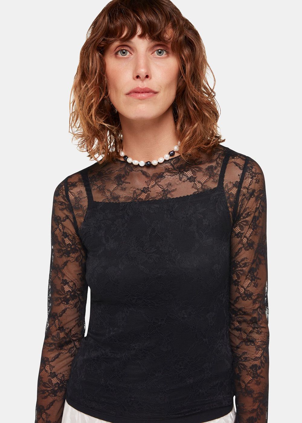 Whistles Hai Agneta Lace Top Black | US-70234JYDP