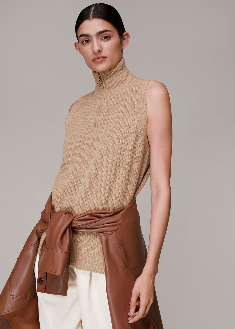 Whistles Half Zip Knitwear Beige | US-20791HPNU