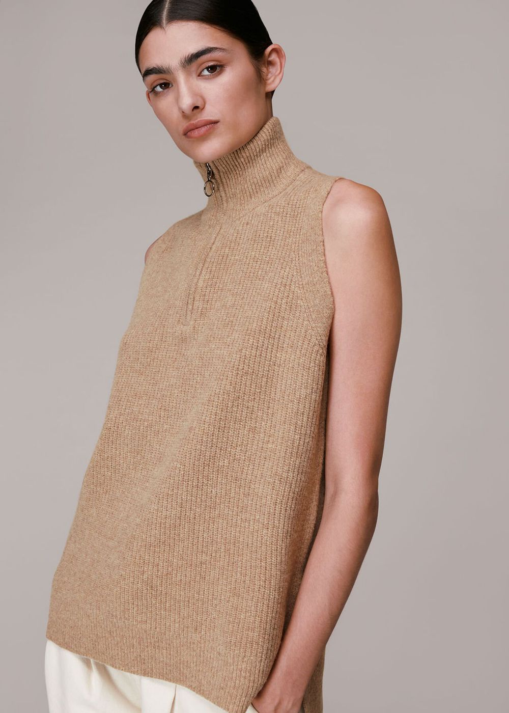 Whistles Half Zip Knitwear Beige | US-20791HPNU