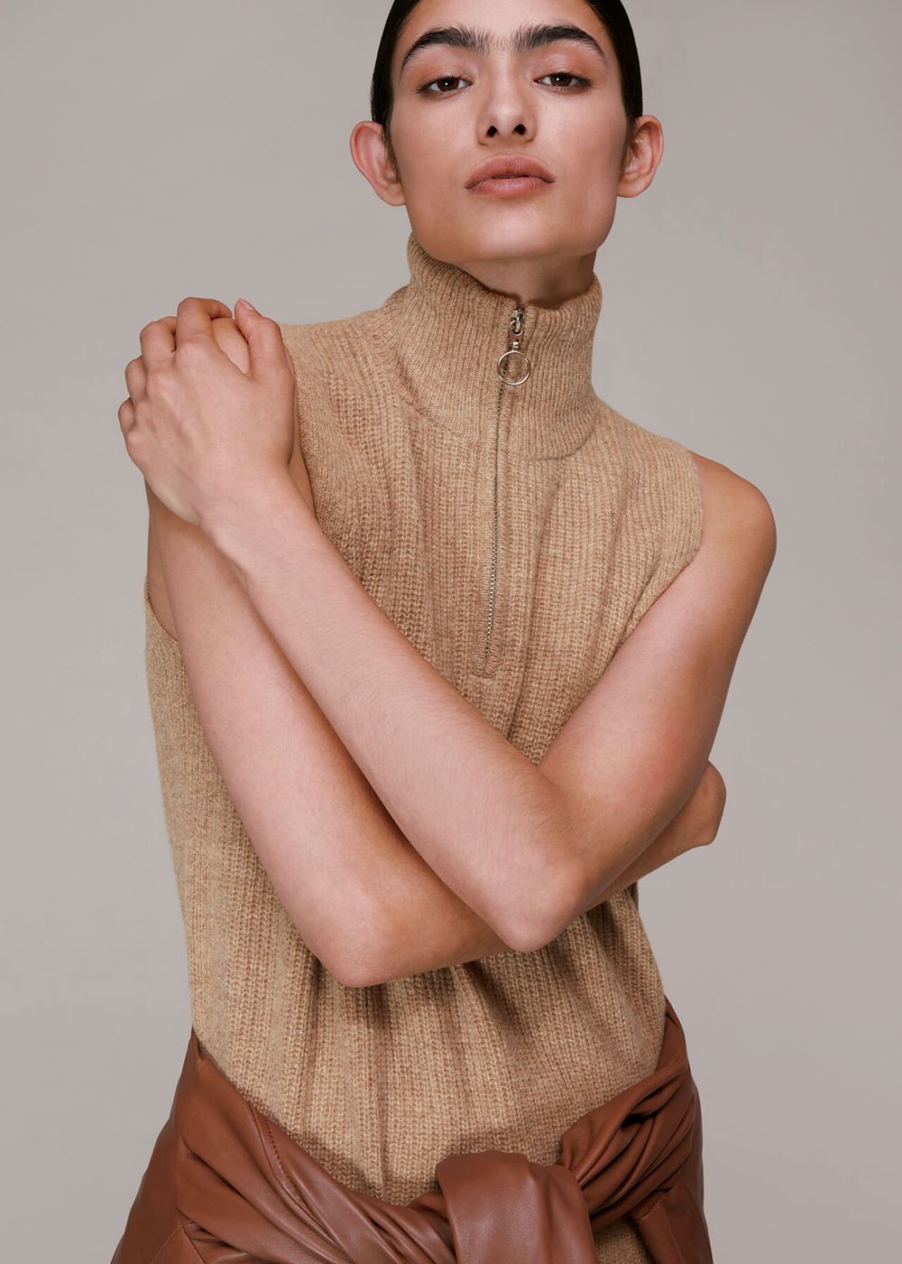 Whistles Half Zip Knitwear Beige | US-20791HPNU