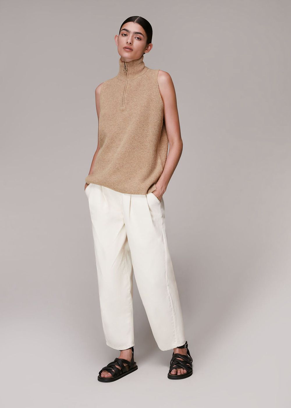 Whistles Half Zip Knitwear Beige | US-20791HPNU