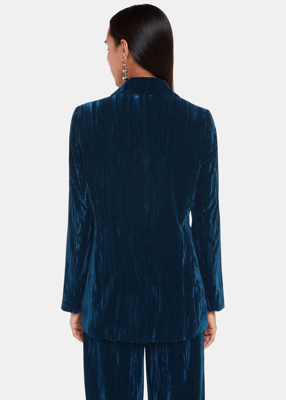 Whistles Hallie Crushed Velvet Blazer Turquoise | US-91605VIAM