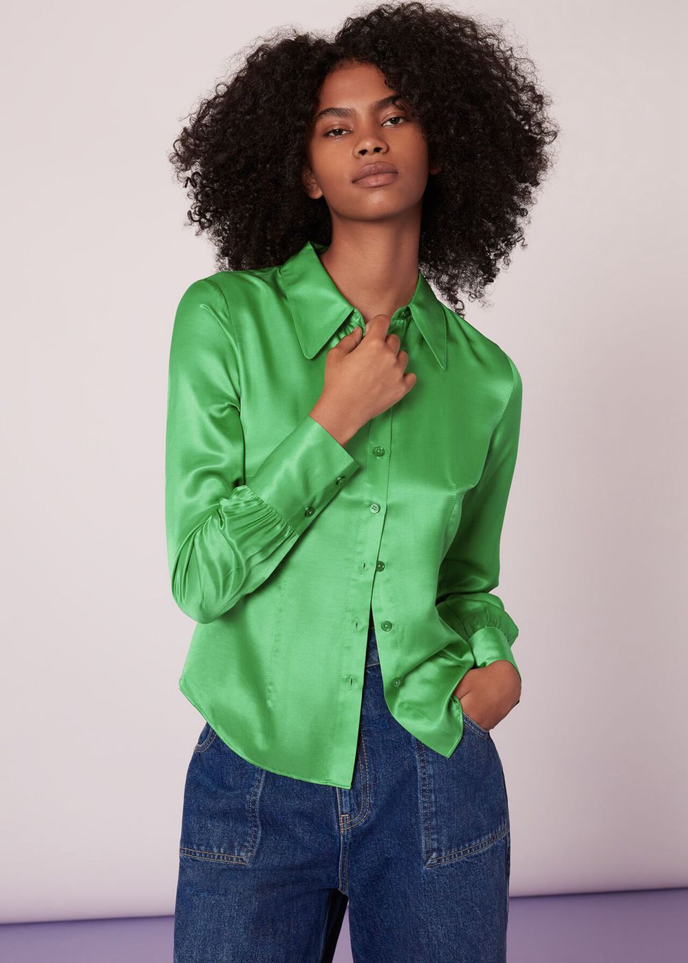 Whistles Hallie Silk Mix Shirts Light Green | US-27605XZTS