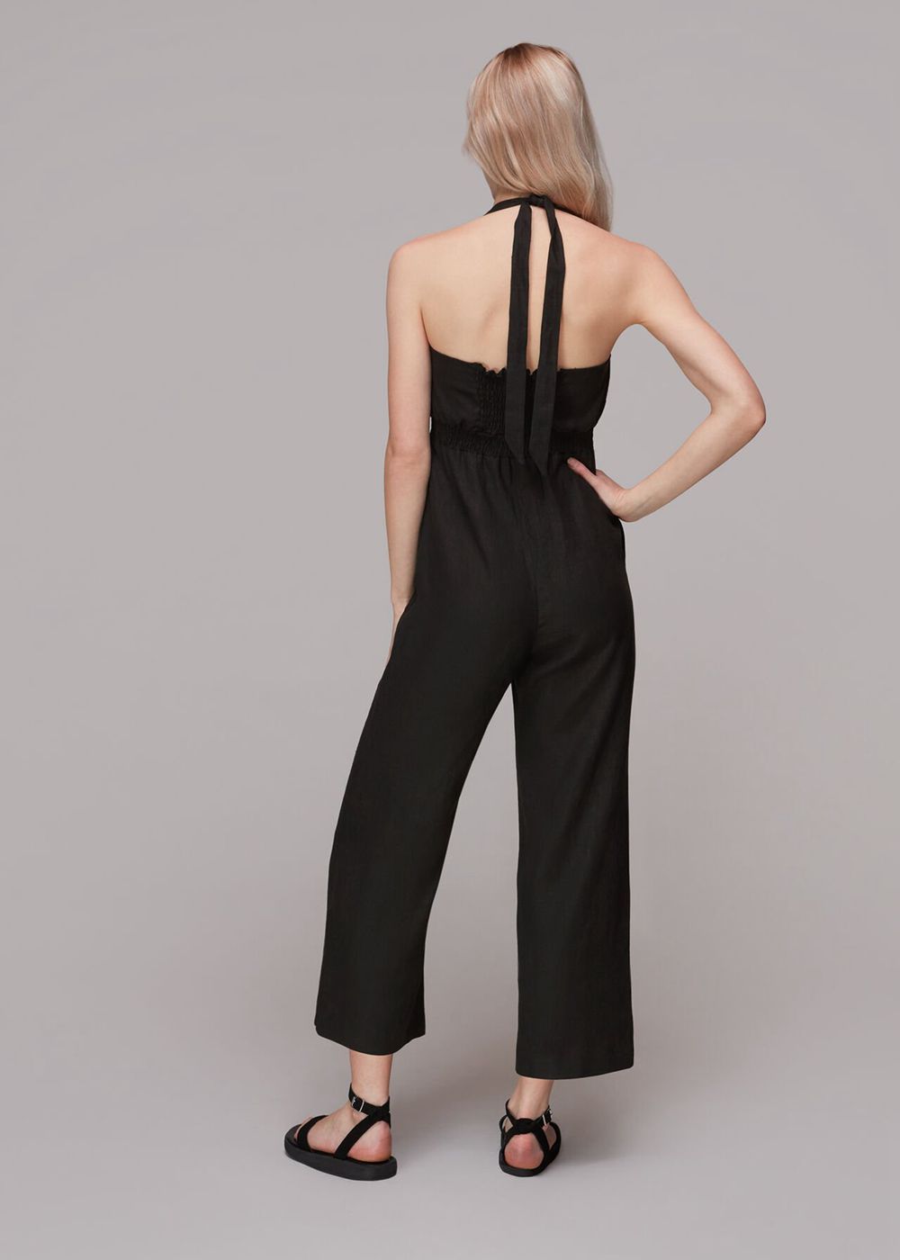 Whistles Halterneck Linen Jumpsuit Black | US-68395RTDQ