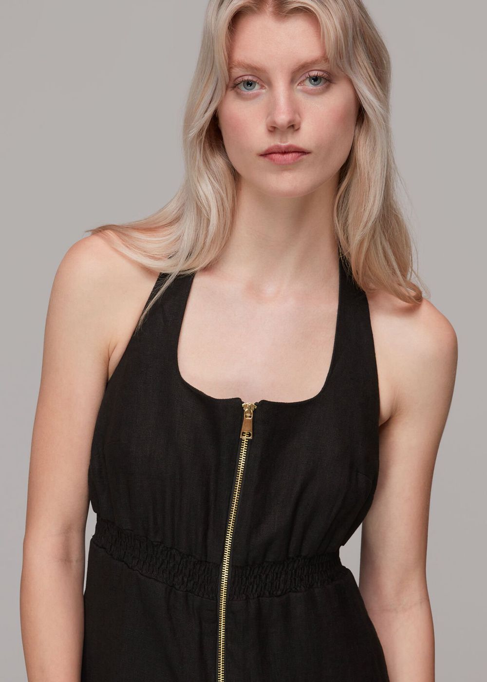 Whistles Halterneck Linen Jumpsuit Black | US-68395RTDQ