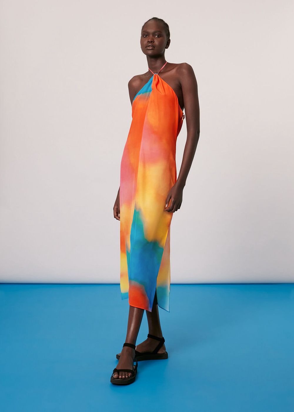 Whistles Halterneck Rainbow Silk Dress Multicolor | US-01478TAPQ