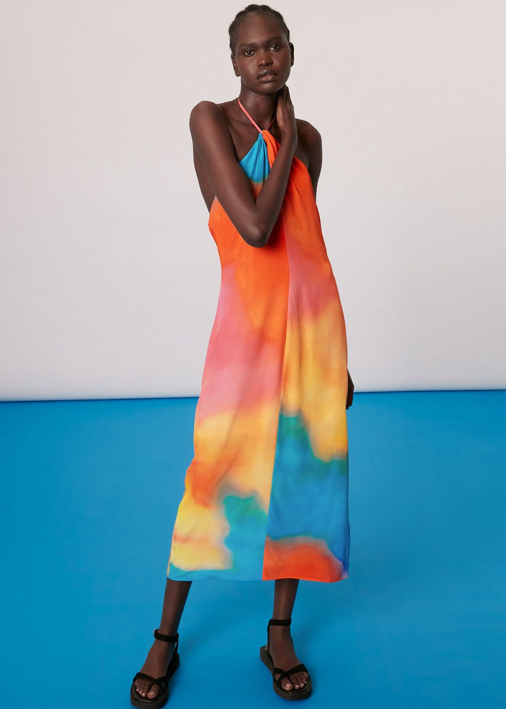 Whistles Halterneck Rainbow Silk Dress Multicolor | US-01478TAPQ