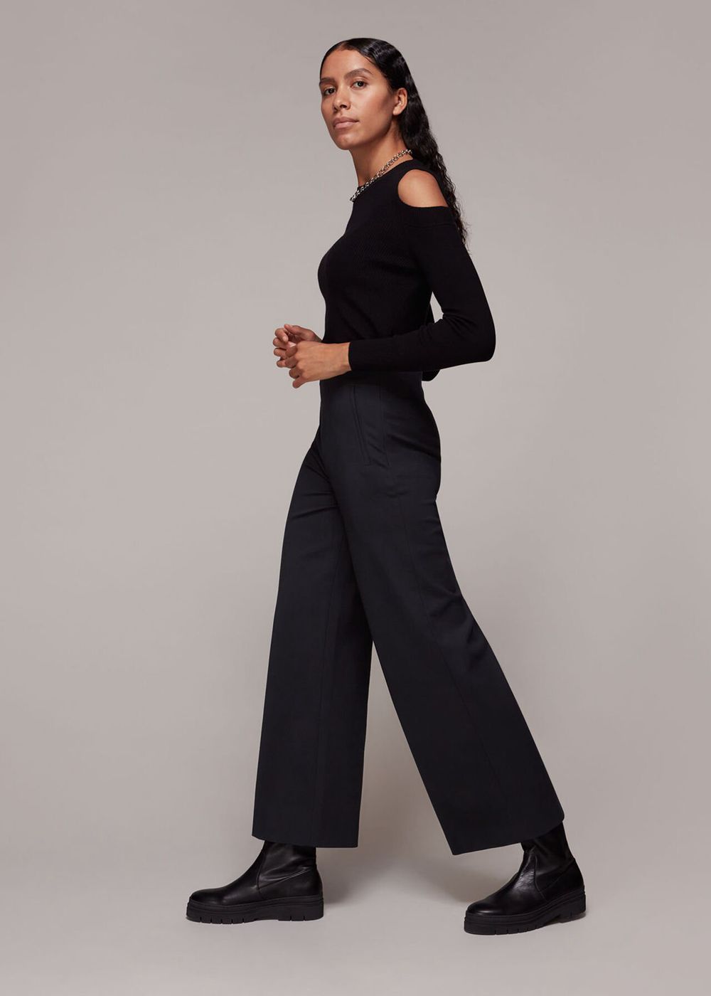 Whistles Hana Wide Leg Pants Black | US-12675JPHW