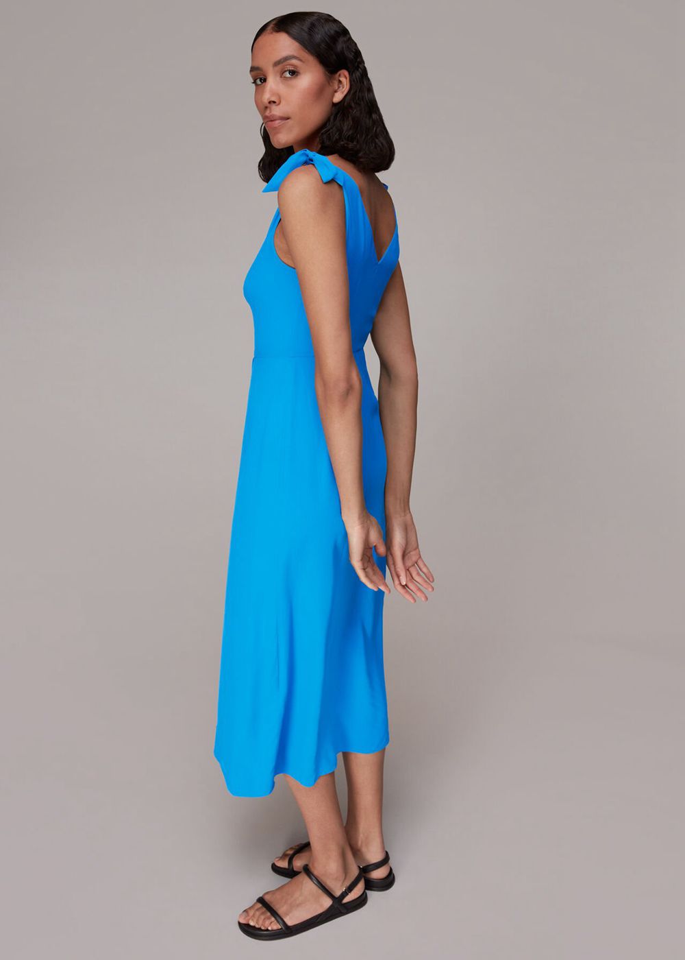 Whistles Hanna Tie Shoulder Dress Blue | US-30718QJLI