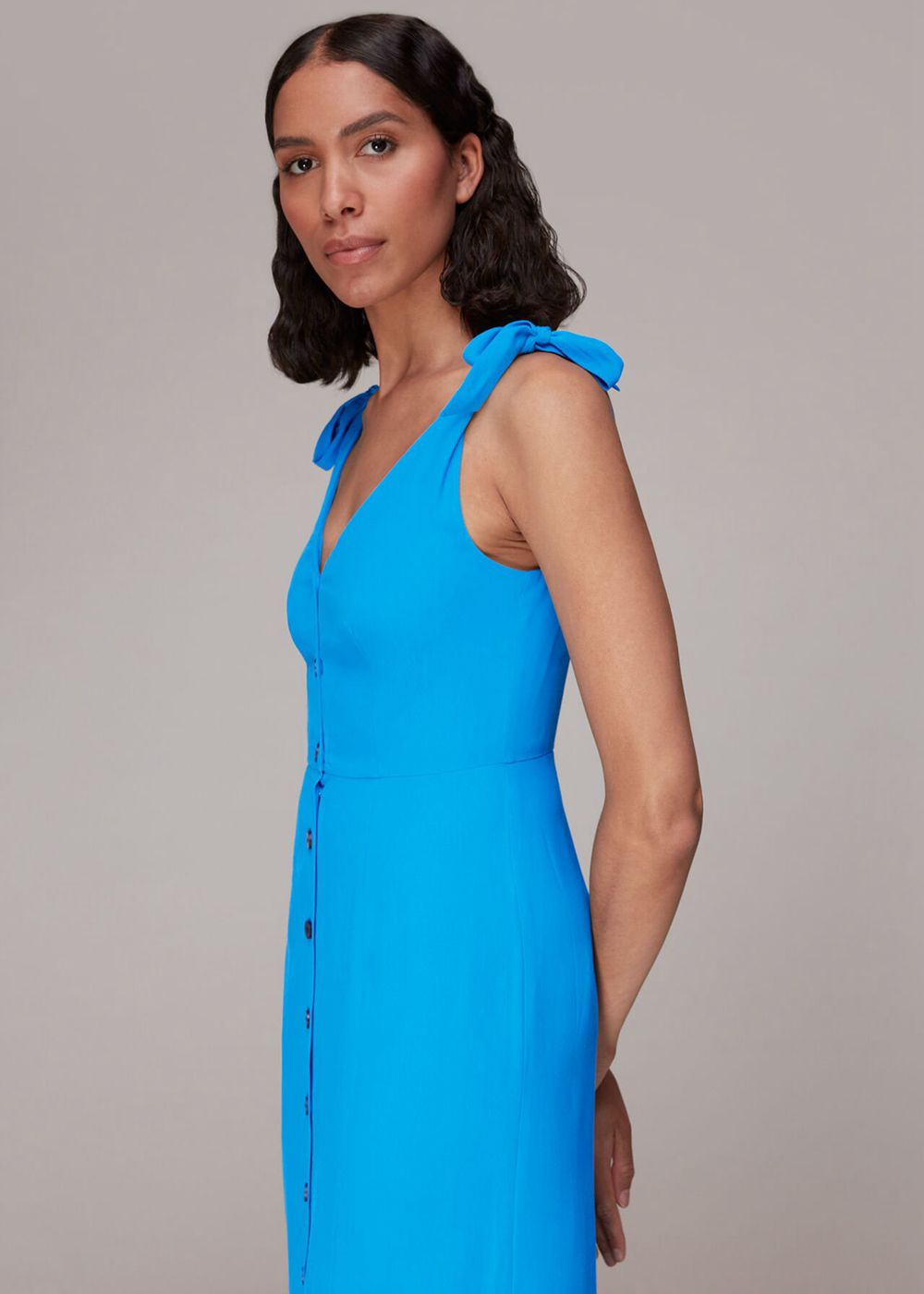 Whistles Hanna Tie Shoulder Dress Blue | US-30718QJLI