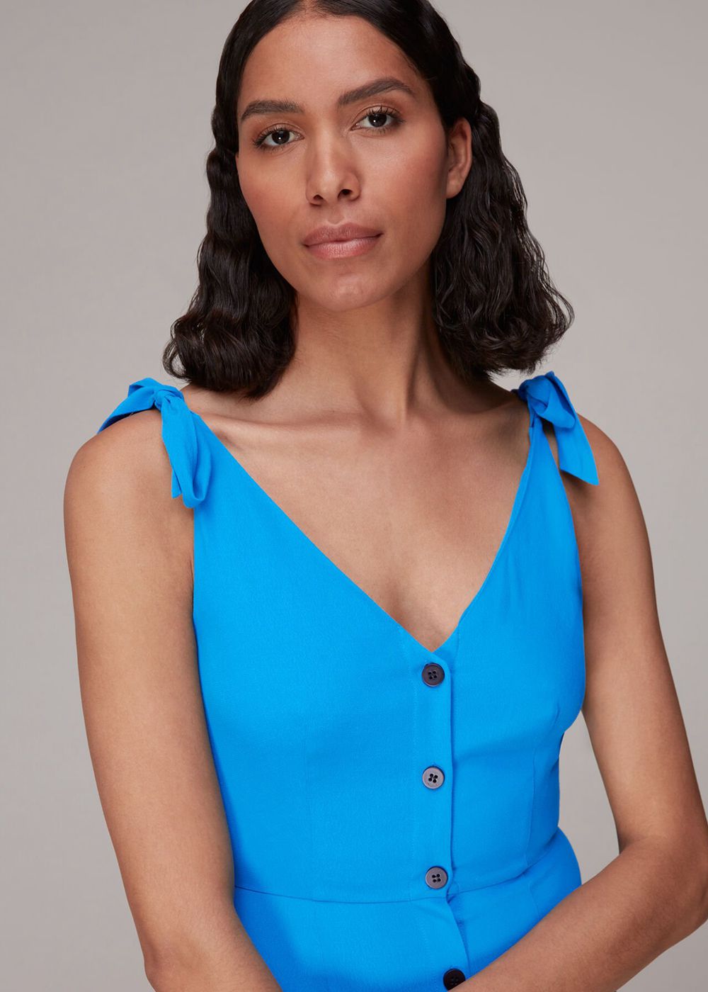 Whistles Hanna Tie Shoulder Dress Blue | US-30718QJLI