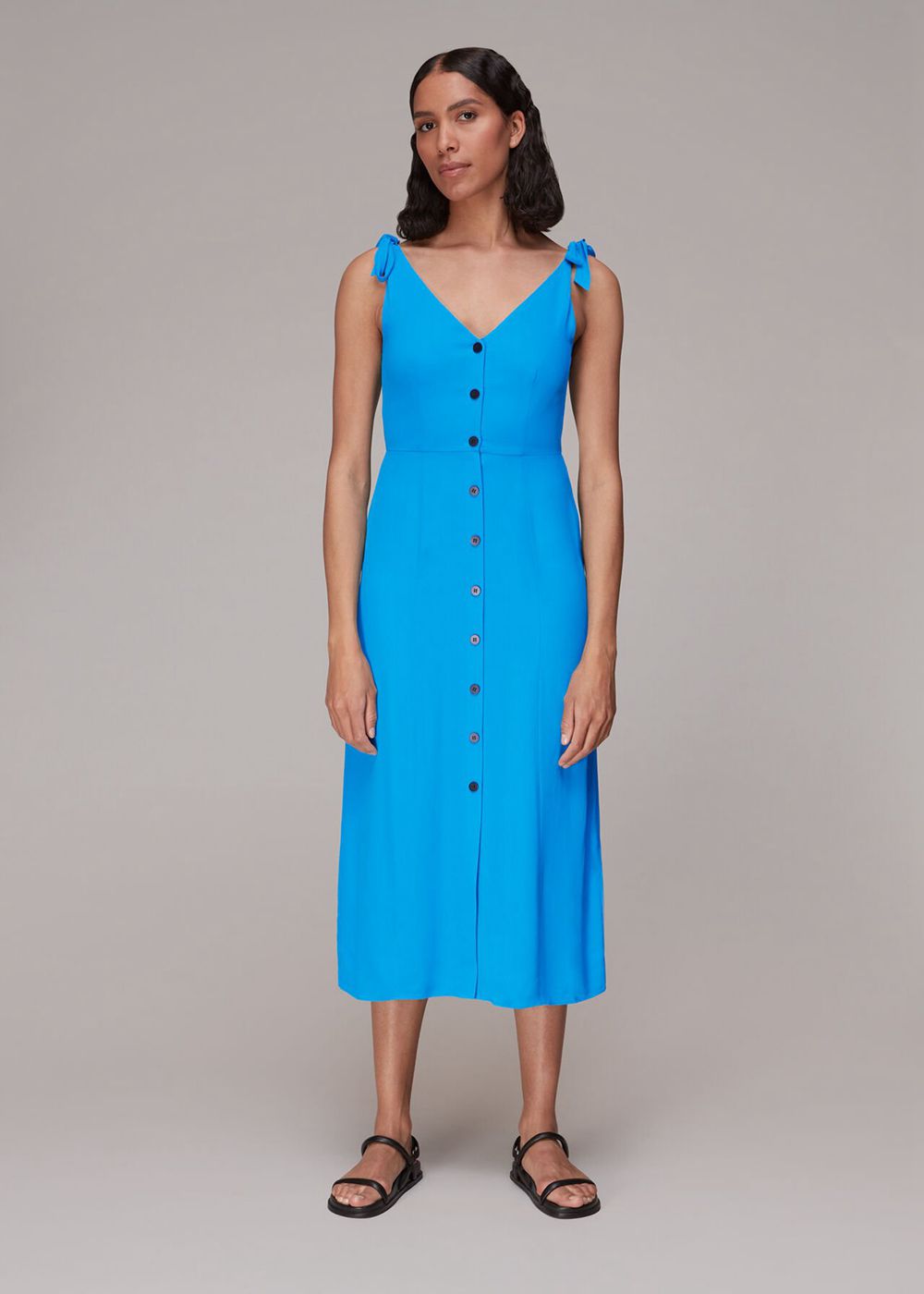 Whistles Hanna Tie Shoulder Dress Blue | US-30718QJLI