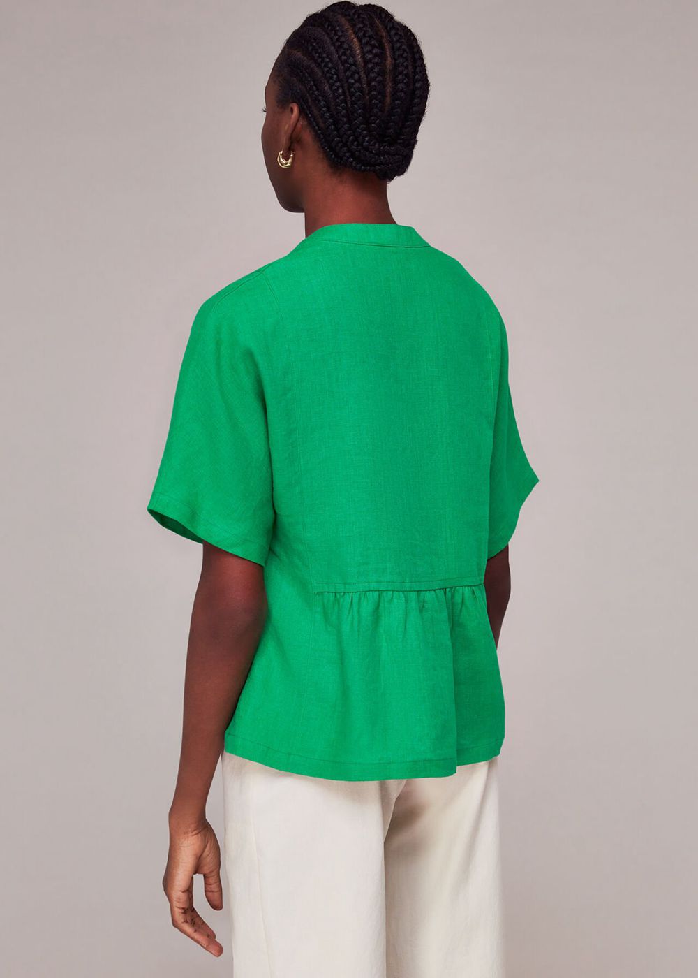 Whistles Hannah Linen Peplum Blouse Green | US-13906XVKT