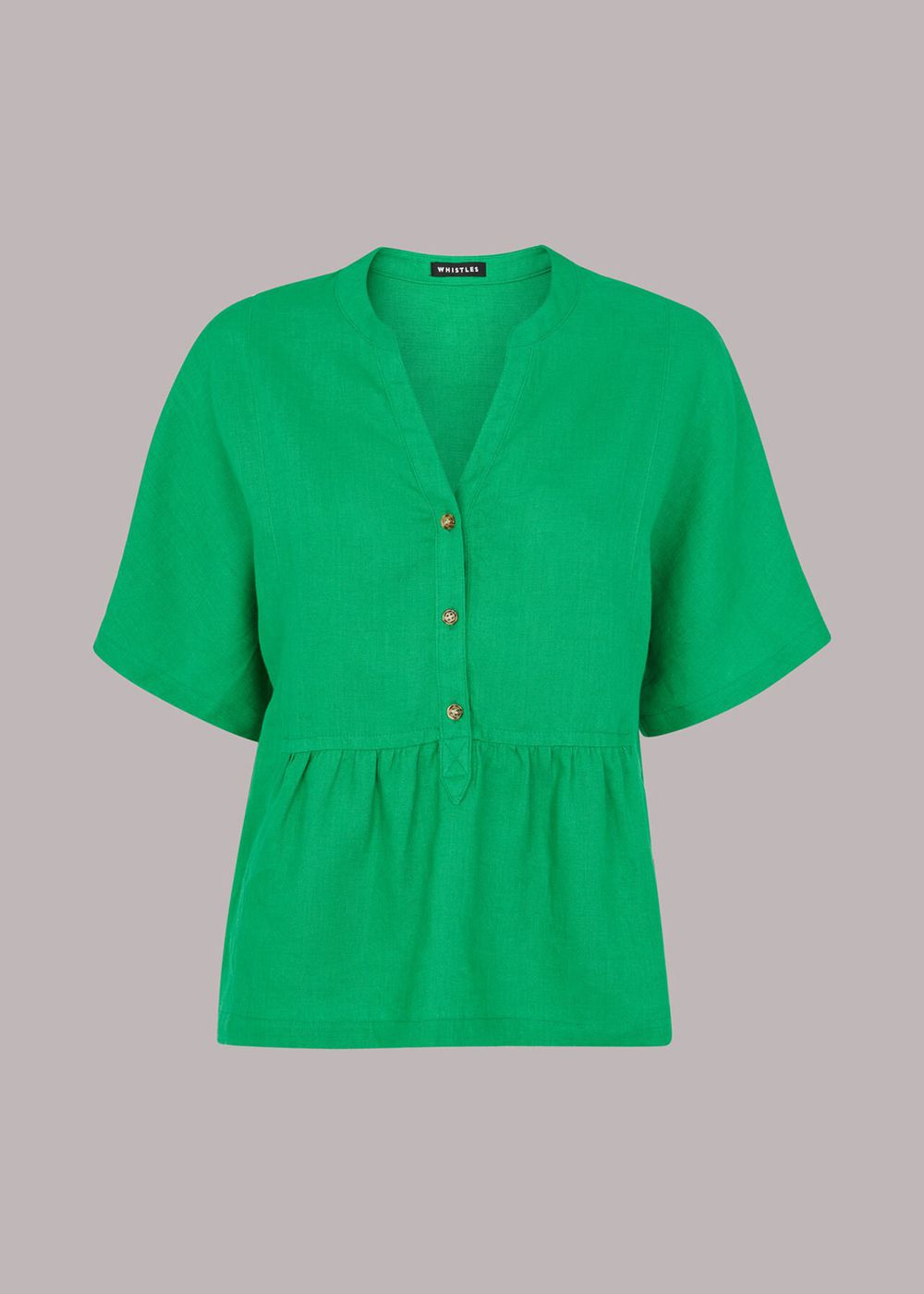 Whistles Hannah Linen Peplum Blouse Green | US-13906XVKT