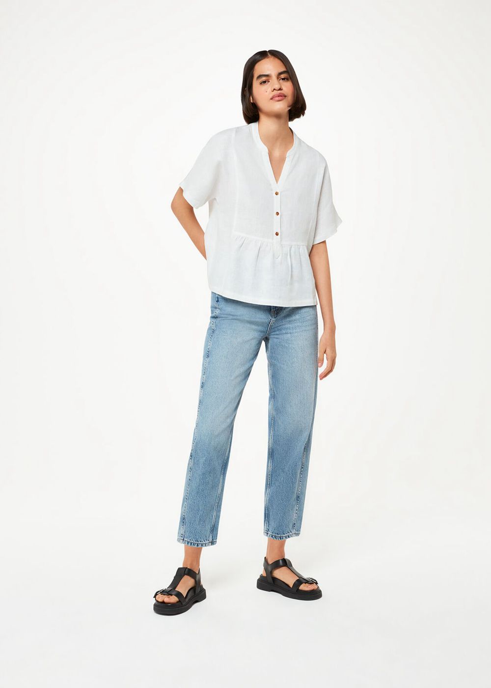 Whistles Hannah Linen Peplum Blouse White | US-03571FLWM