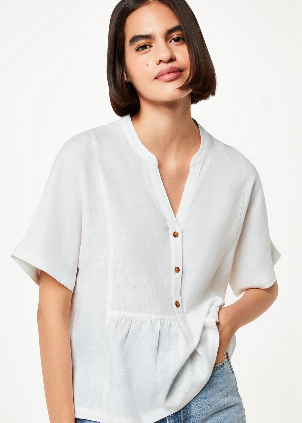 Whistles Hannah Linen Peplum Blouse White | US-03571FLWM