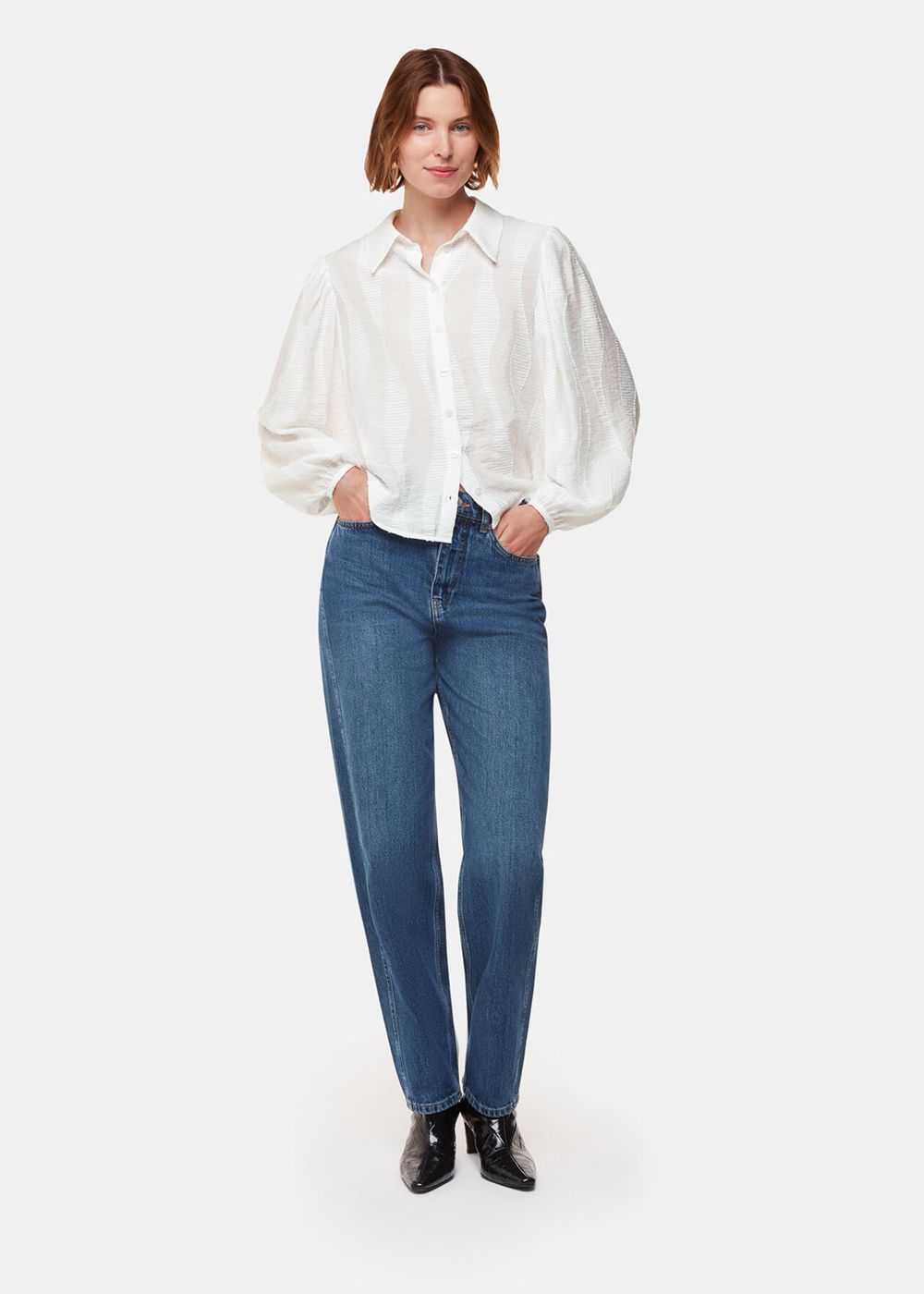 Whistles Hannah Textured Shirts White | US-37640PFGH