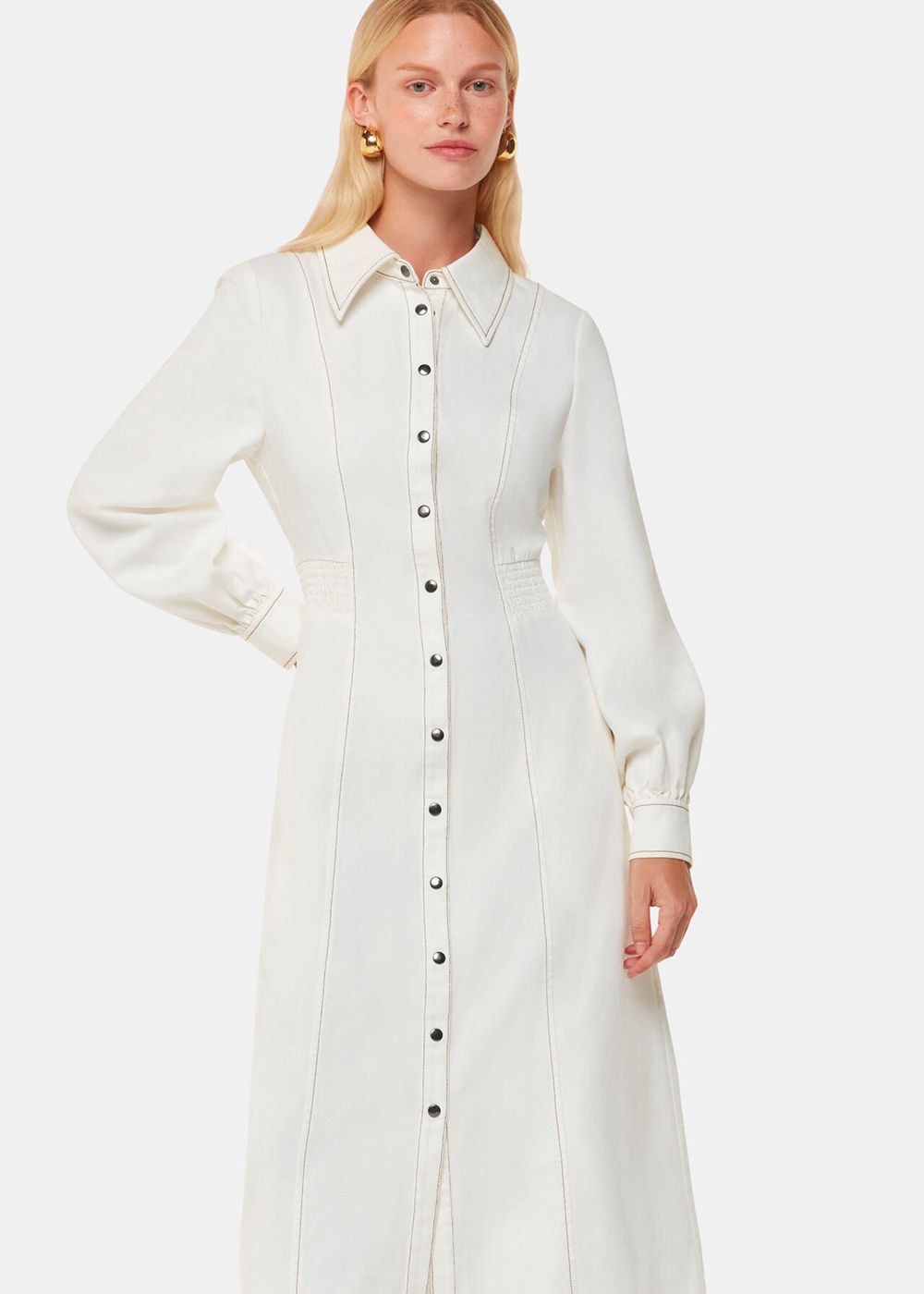 Whistles Harlowe Denim Midi Dress White | US-17302YRWV