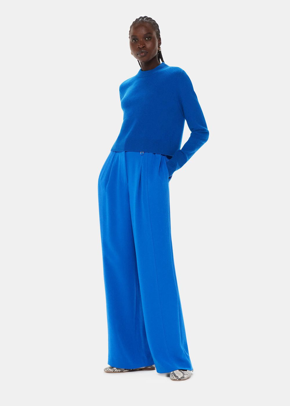 Whistles Harper Crepe Wide Leg Pants Blue | US-91864RDOZ