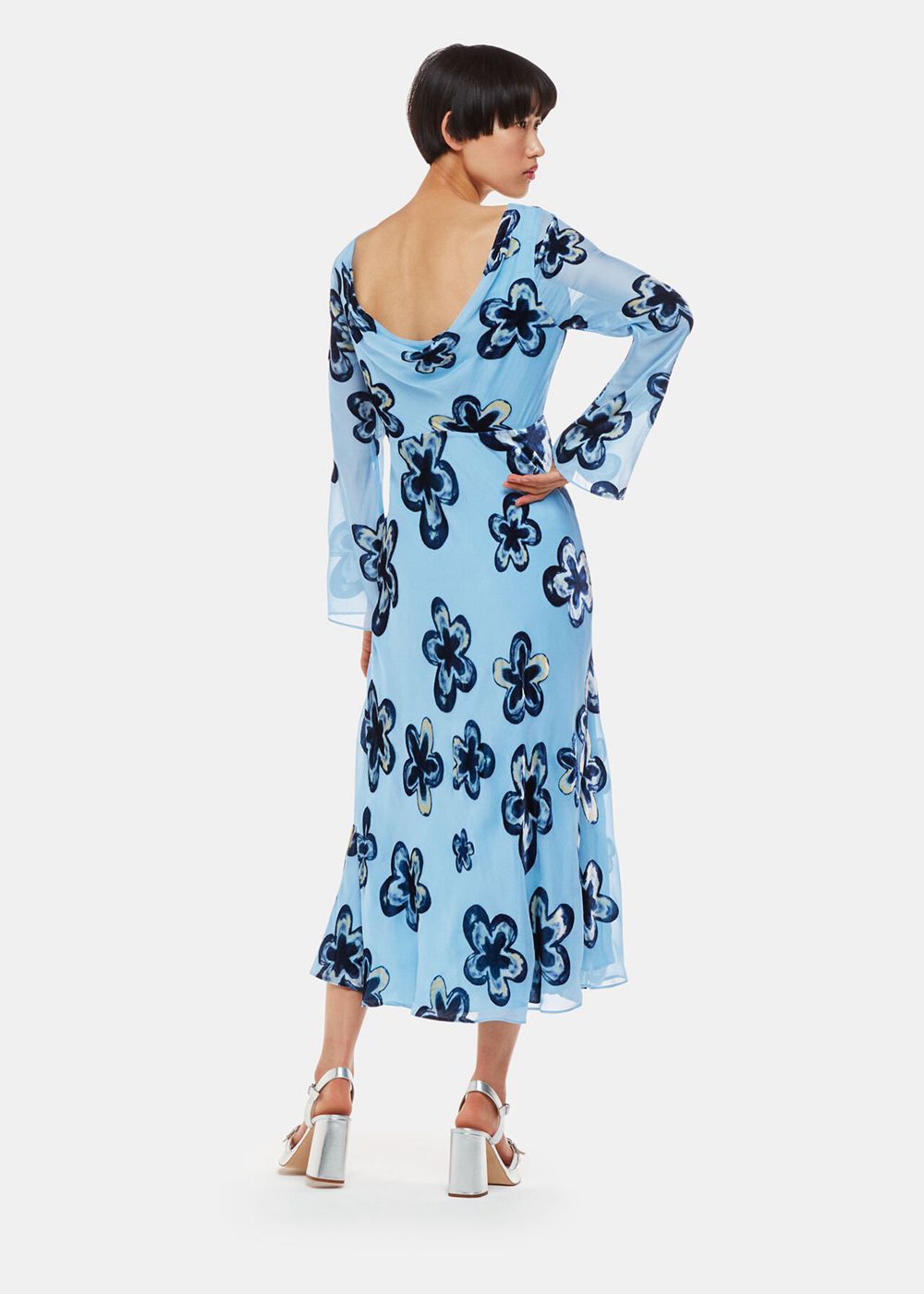 Whistles Hazy Floral Velvet Dress Blue / Multicolor | US-18435ELCN