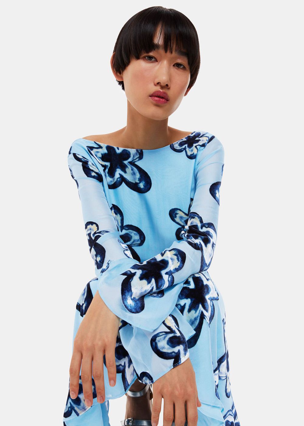 Whistles Hazy Floral Velvet Dress Blue / Multicolor | US-18435ELCN