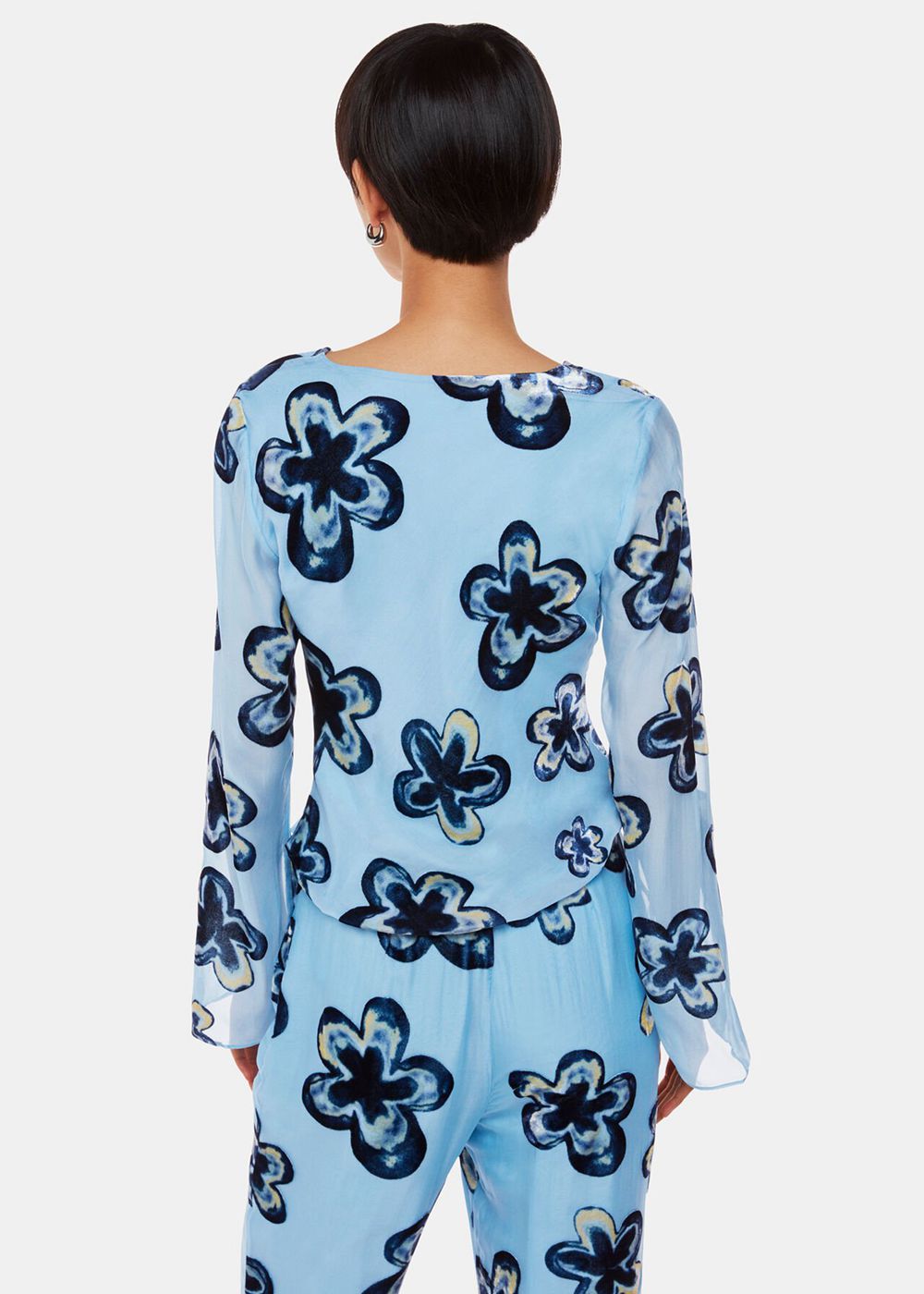 Whistles Hazy Floral Velvet Top Blue / Multicolor | US-90215MFCD