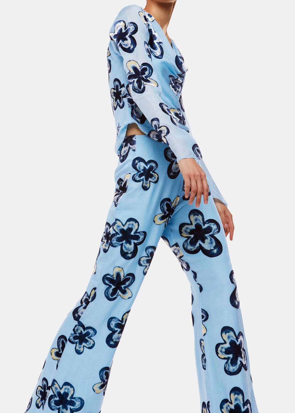 Whistles Hazy Floral Velvets Pants Blue / Multicolor | US-62895RDOH