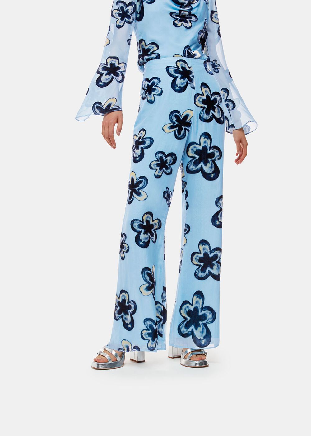 Whistles Hazy Floral Velvets Pants Blue / Multicolor | US-62895RDOH