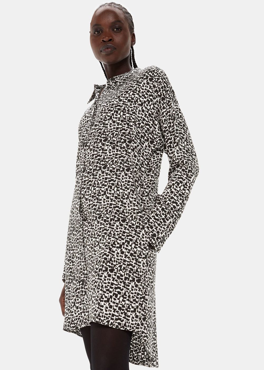 Whistles Helena Fuzzy Squares Dress Black / White | US-24817HILS